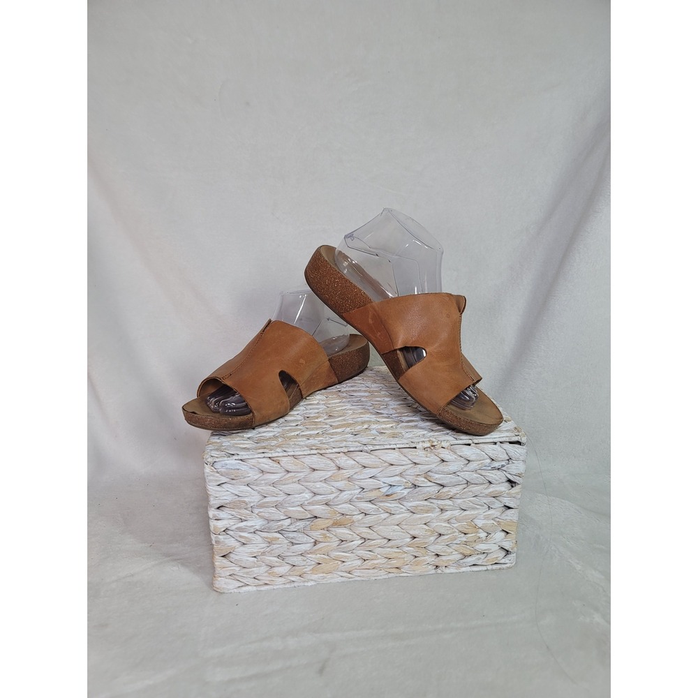 Korks Bohemian Minimalist Slide Sandals Vacation Resortwear‎ Tan Leather Size 10